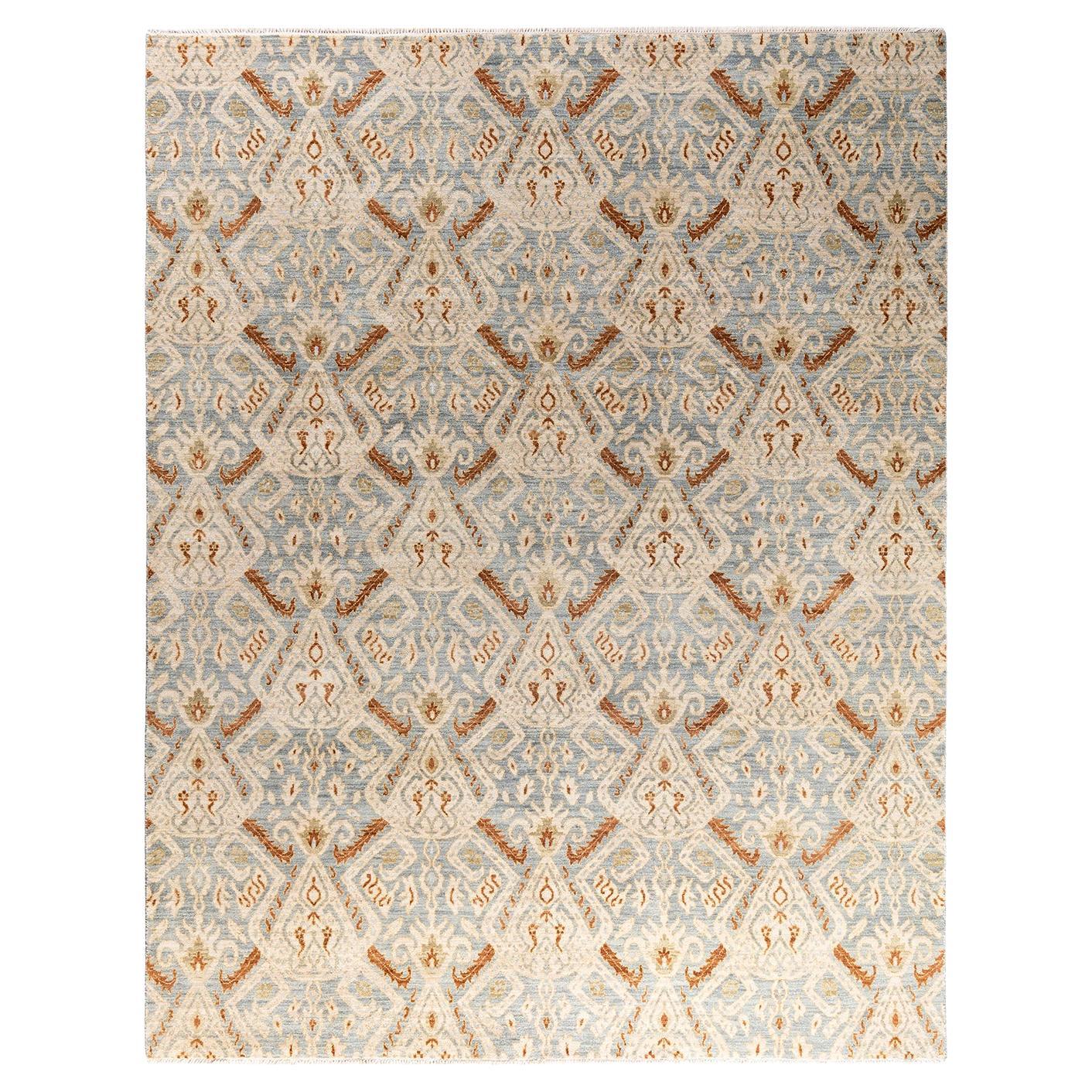 Traditional Ikat Hand Knotted Floral Silk & Wool Gray Area Rug 8' 0" x 10' 1"