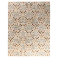 Alfombra Ikat Tradicional de Seda y Lana Floral Anudada a Mano 8' 0" x 10' 1" Gris