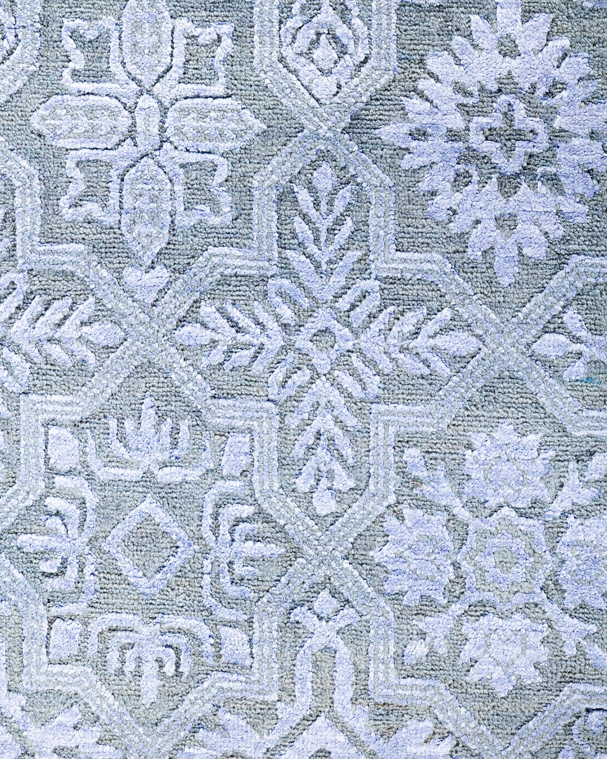Indiano Traditional Ikat Hand Knots Rugs floreale in seta e lana grigio 8' 0