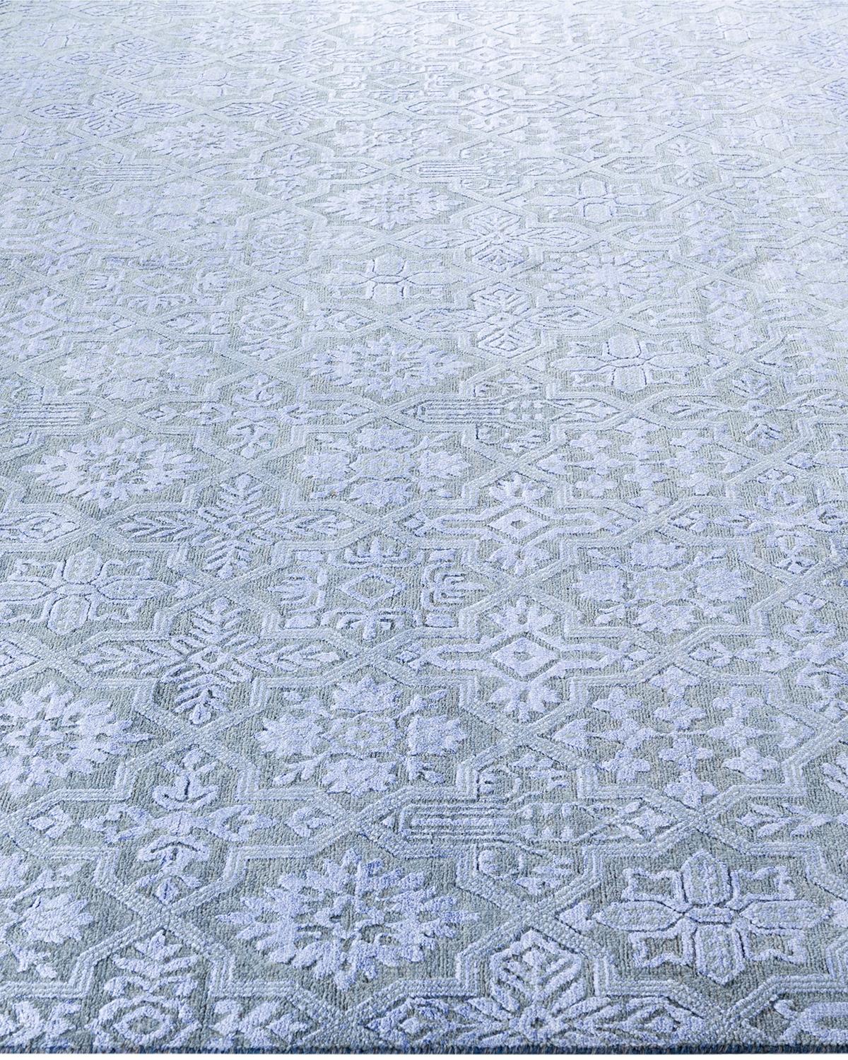 Annodato a mano Traditional Ikat Hand Knots Rugs floreale in seta e lana grigio 8' 0