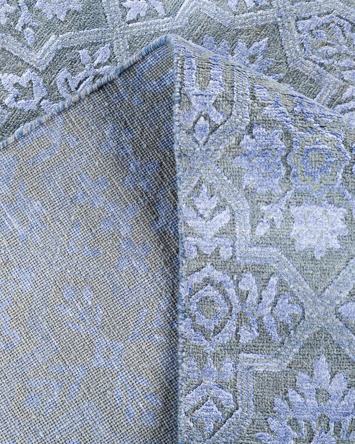 XXI secolo e contemporaneo Traditional Ikat Hand Knots Rugs floreale in seta e lana grigio 8' 0