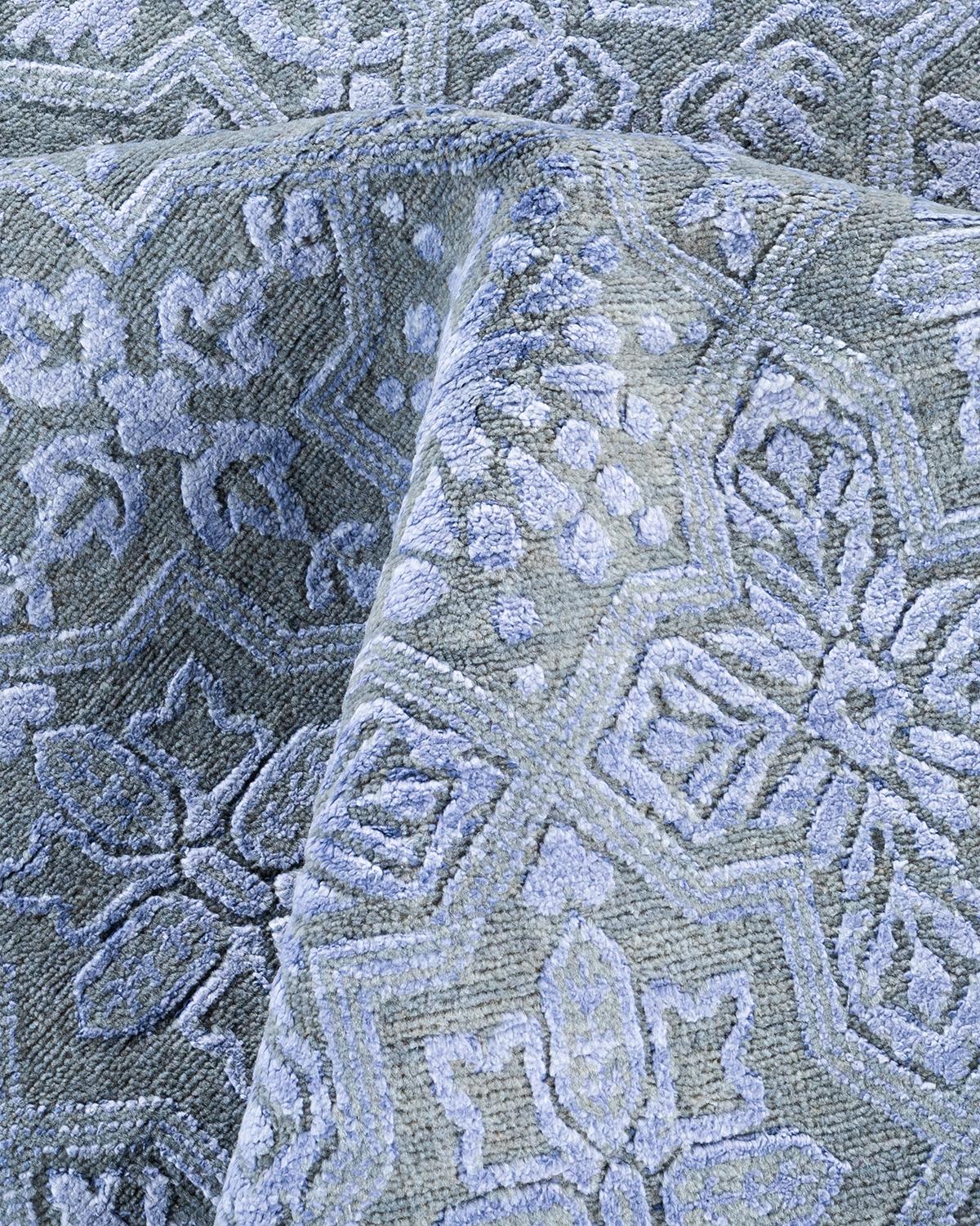 Lana Traditional Ikat Hand Knots Rugs floreale in seta e lana grigio 8' 0