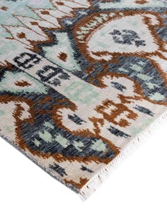 Traditional Ikat Hand Knotted Floral Silk & Wool Gray Area Rug 8' 0" x 10' 4"