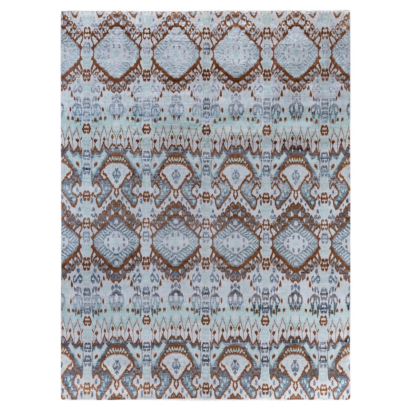 Traditional Ikat Hand Knotted Floral Silk & Wool Gray Area Rug 8' 0" x 10' 4"