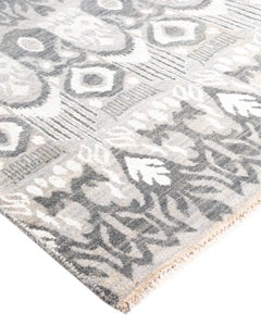 Traditional Ikat Hand Knotted Floral Silk & Wool Gray Area Rug 8' 0" x 10' 5"