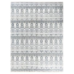 Traditional Ikat Hand Knotted Floral Silk & Wool Gray Area Rug 8' 0" x 10' 5"