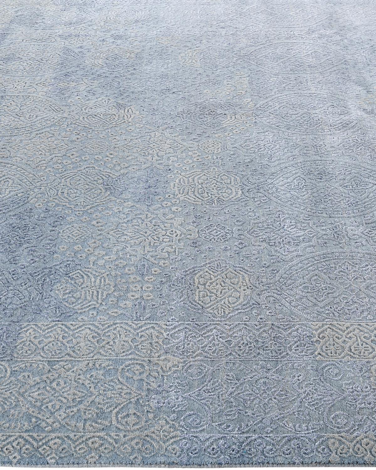 Noué à la main Tapis traditionnel Ikat gris en soie et laine à motifs floraux noués à la main 8' 0