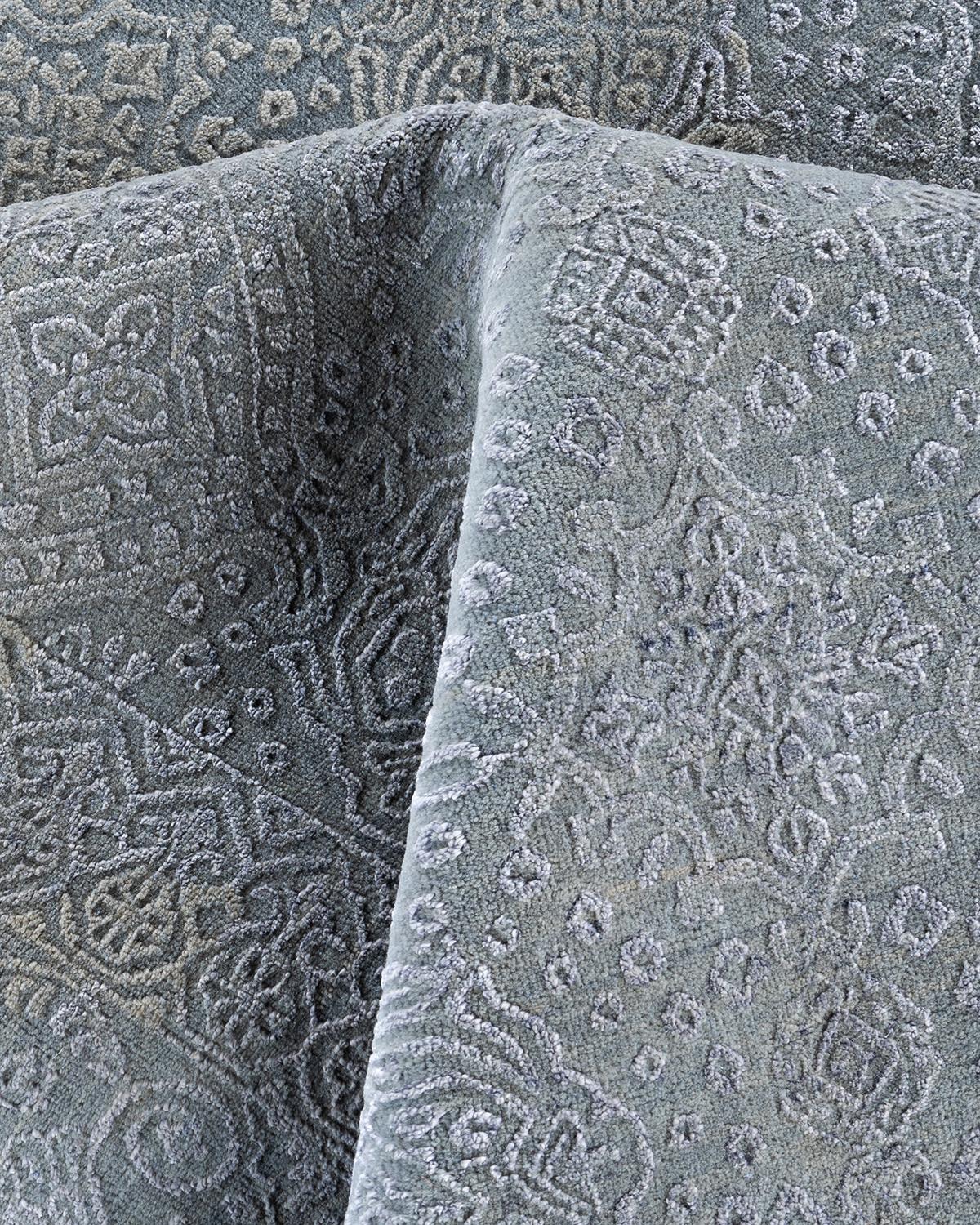 Laine Tapis traditionnel Ikat gris en soie et laine à motifs floraux noués à la main 8' 0