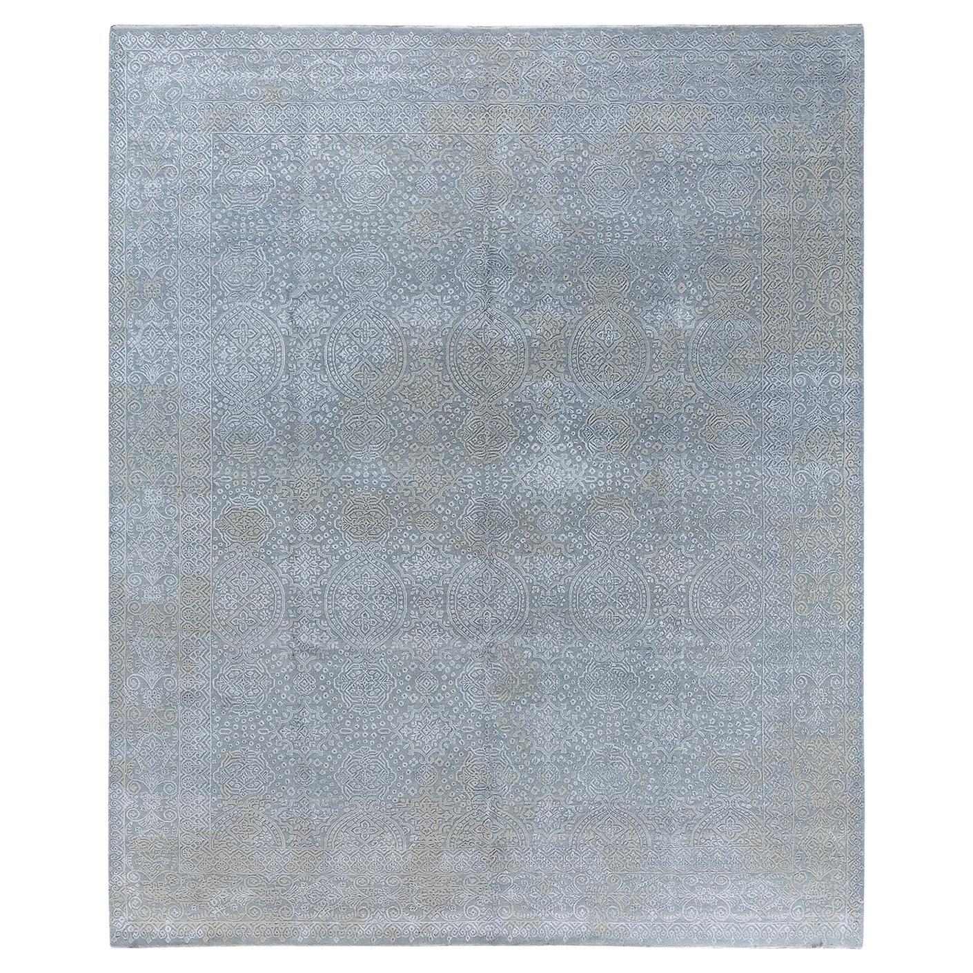 Traditional Ikat Hand Knots Rugs floreale di seta e lana grigio 8' 0" x 9' 8"