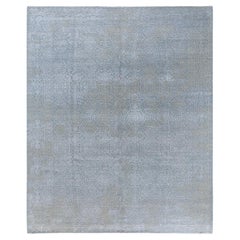 Tapis traditionnel Ikat gris en soie et laine à motifs floraux noués à la main 8' 0" x 9' 8"