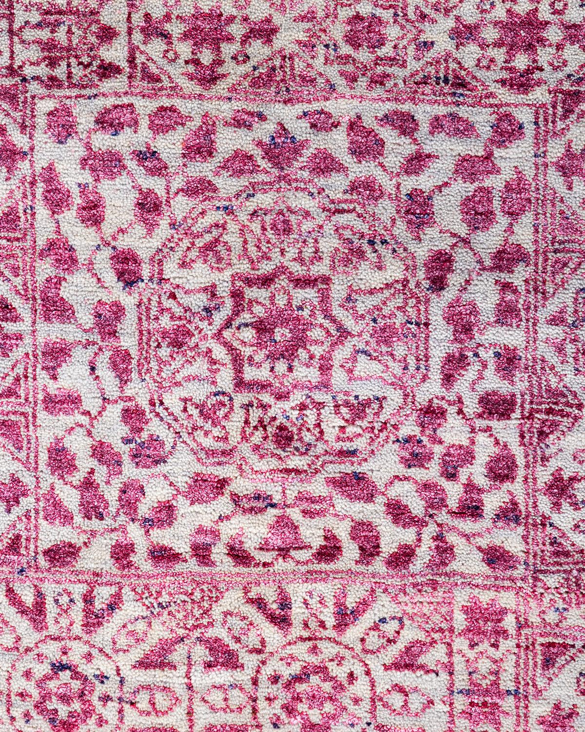 Indian Traditional Ikat Hand Knotted Floral Silk & Wool Gray Area Rug 8' 1