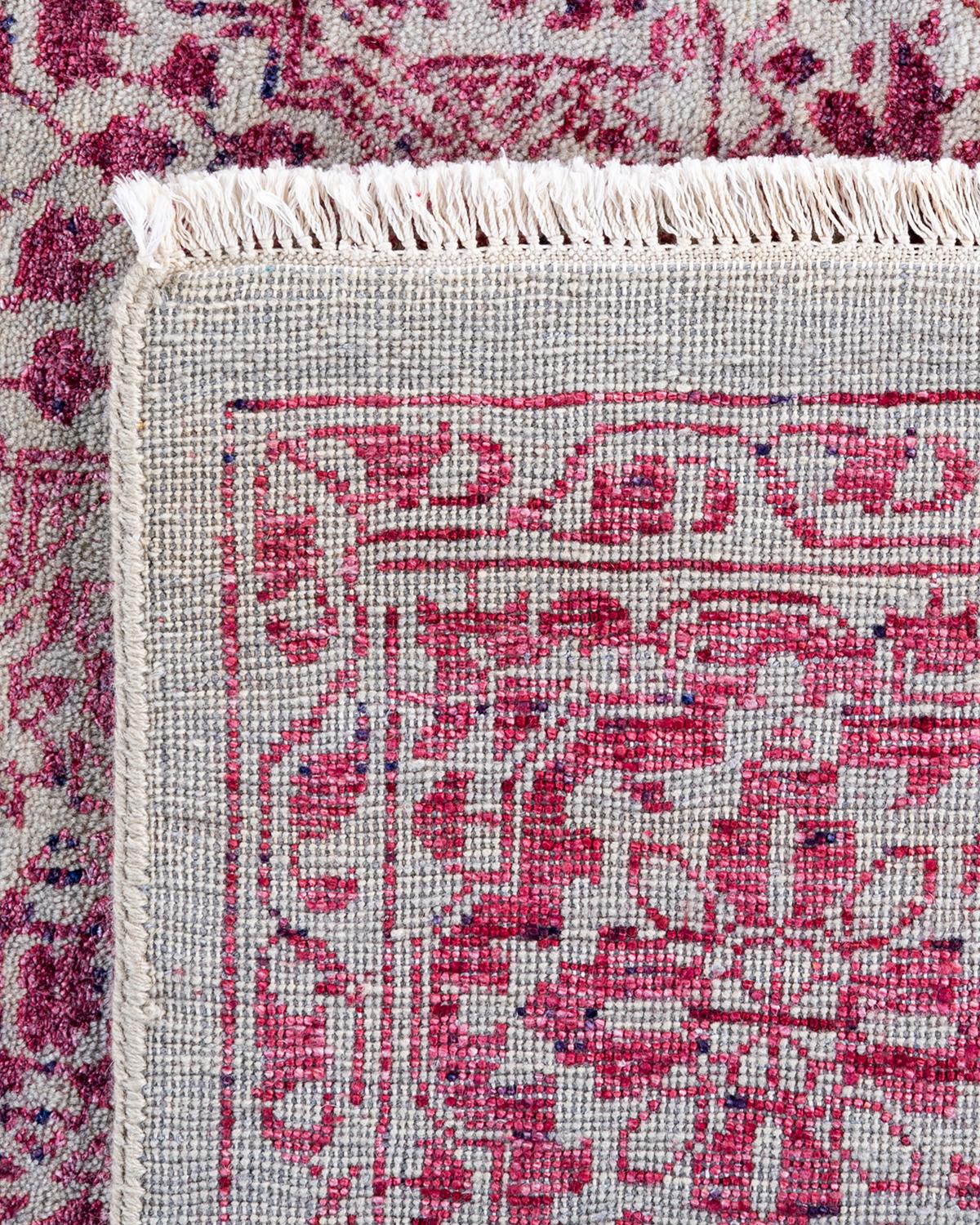 Traditional Ikat Hand Knotted Floral Silk & Wool Gray Area Rug 8' 1