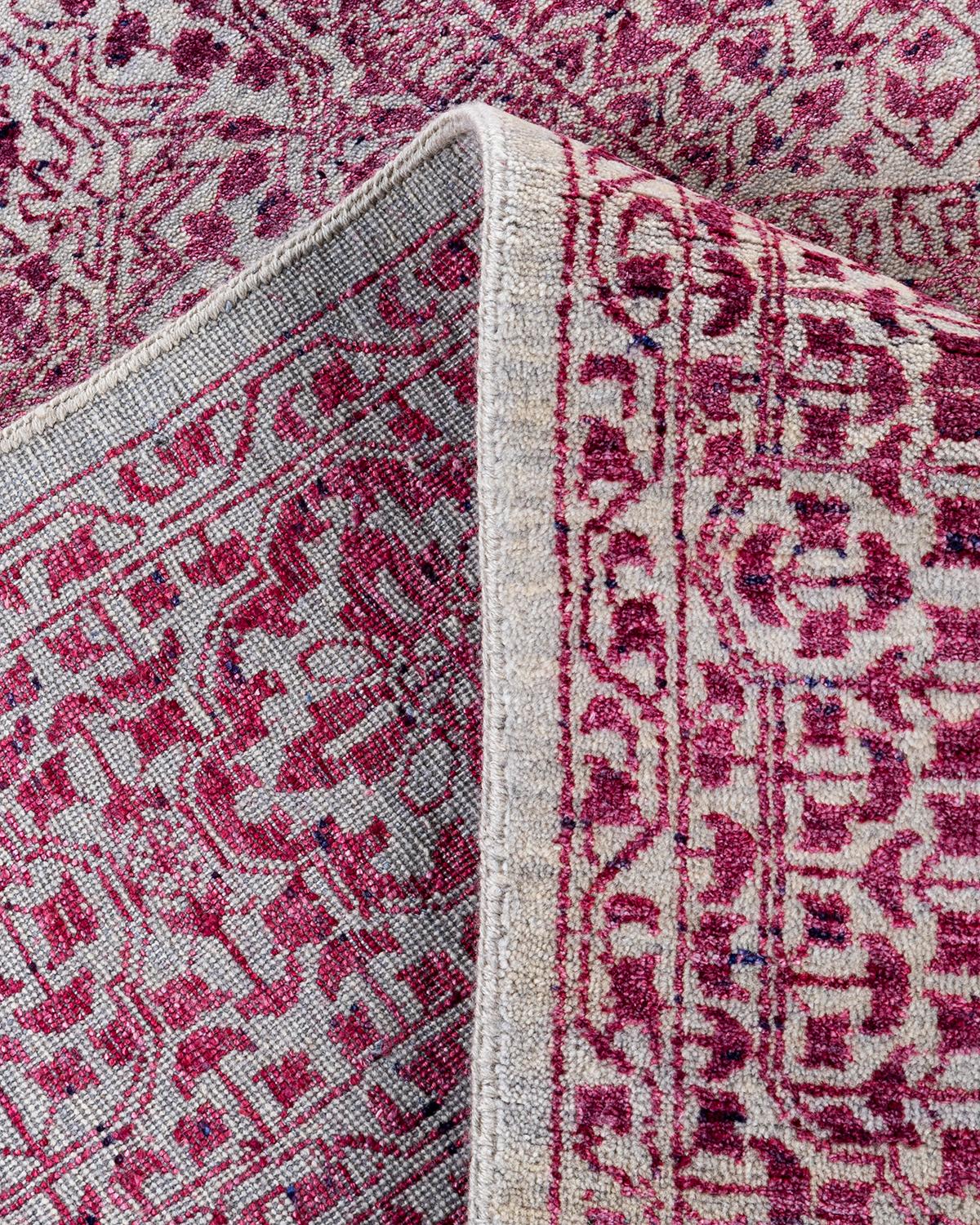 Contemporary Traditional Ikat Hand Knotted Floral Silk & Wool Gray Area Rug 8' 1