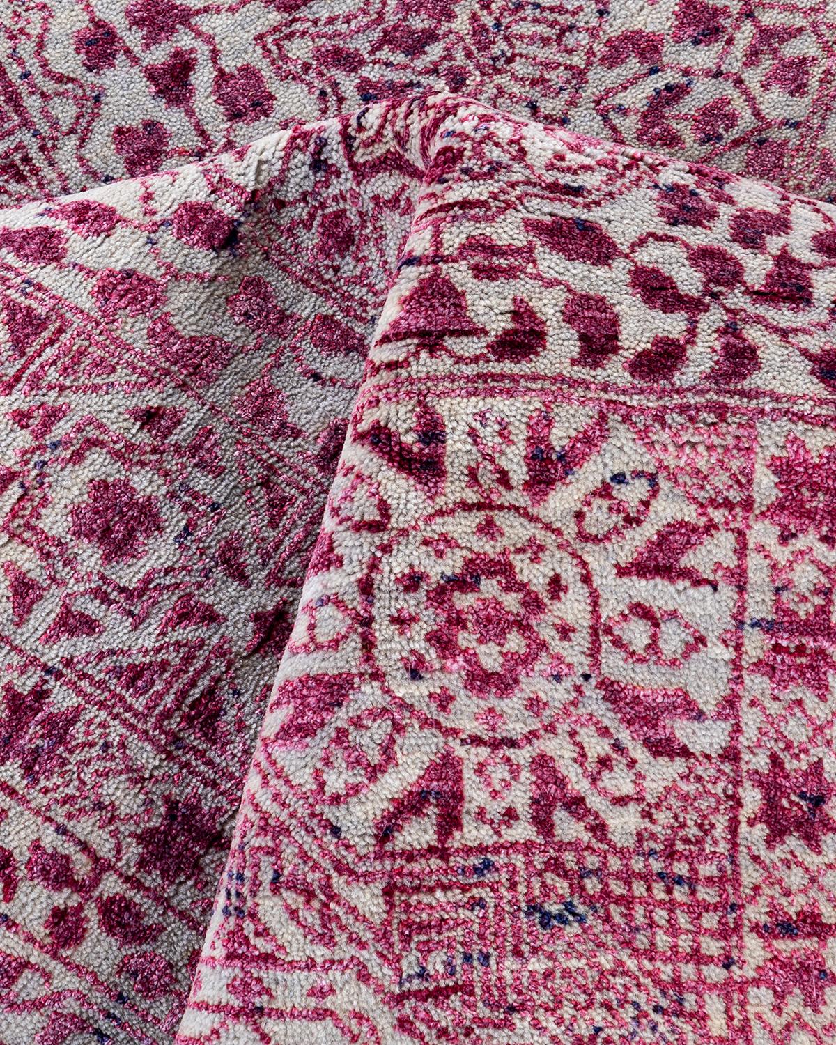Traditional Ikat Hand Knotted Floral Silk & Wool Gray Area Rug 8' 1