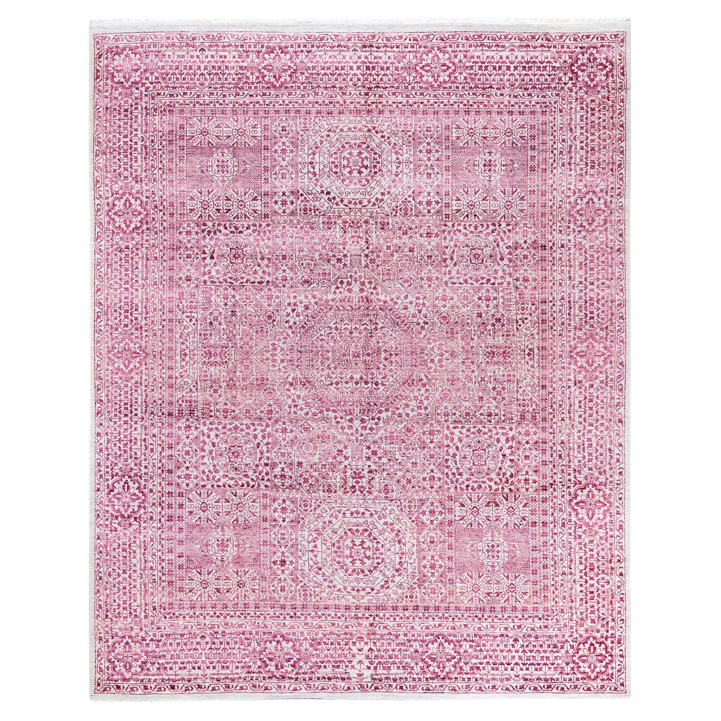 Traditional Ikat Hand Knotted Floral Silk & Wool Gray Area Rug 8' 1" x 10' 0" For Sale