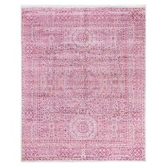 Traditioneller handgeknüpfter, geblümter Ikat-Teppich aus Seide und Wolle in Grau, 8' 1" x 10' 0"