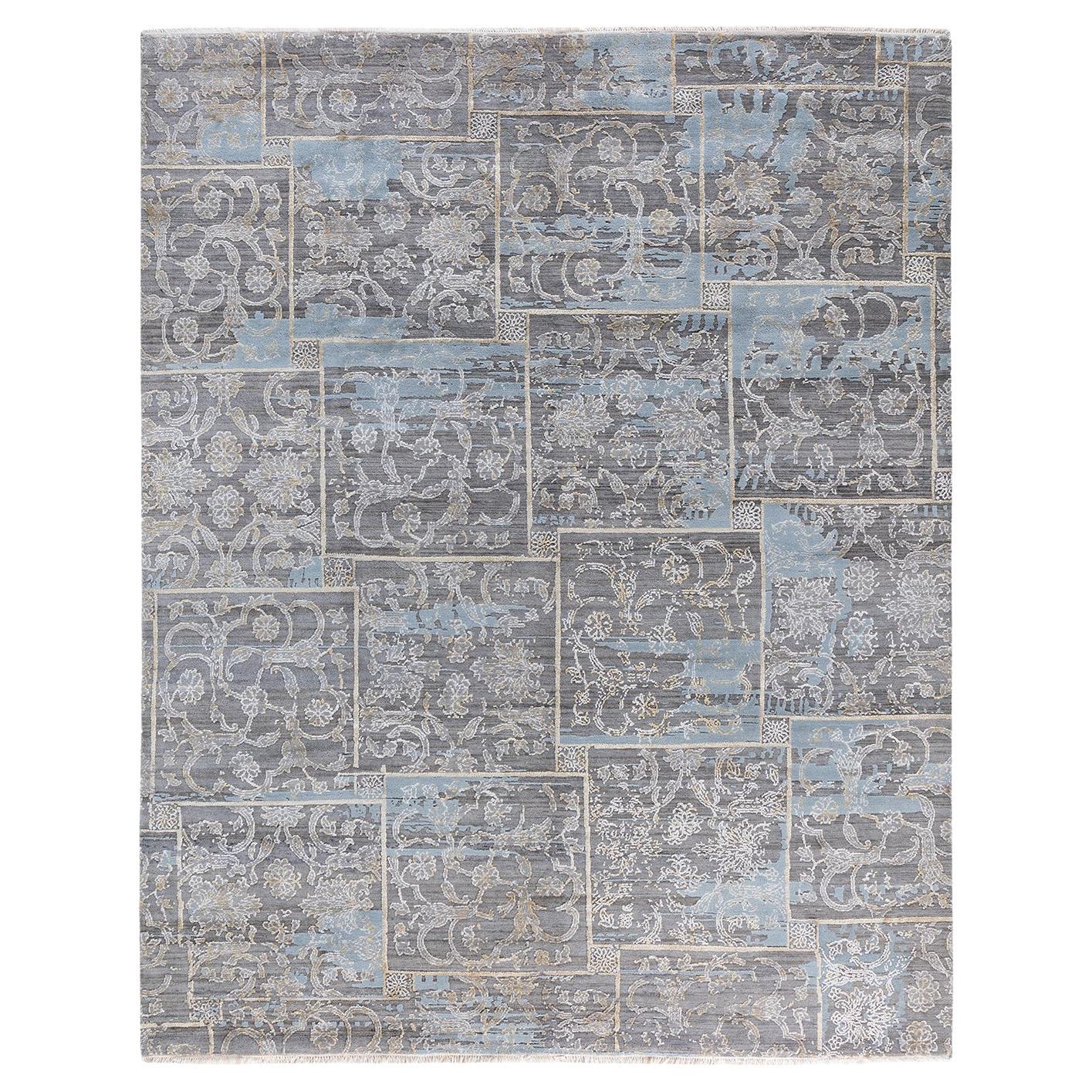 Traditional Ikat Hand Knotted Floral Silk & Wool Gray Area Rug 8' 1" x 10' 1"