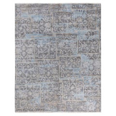 Traditional Ikat Hand Knotted Floral Silk & Wool Gray Area Rug 8' 1" x 10' 1"