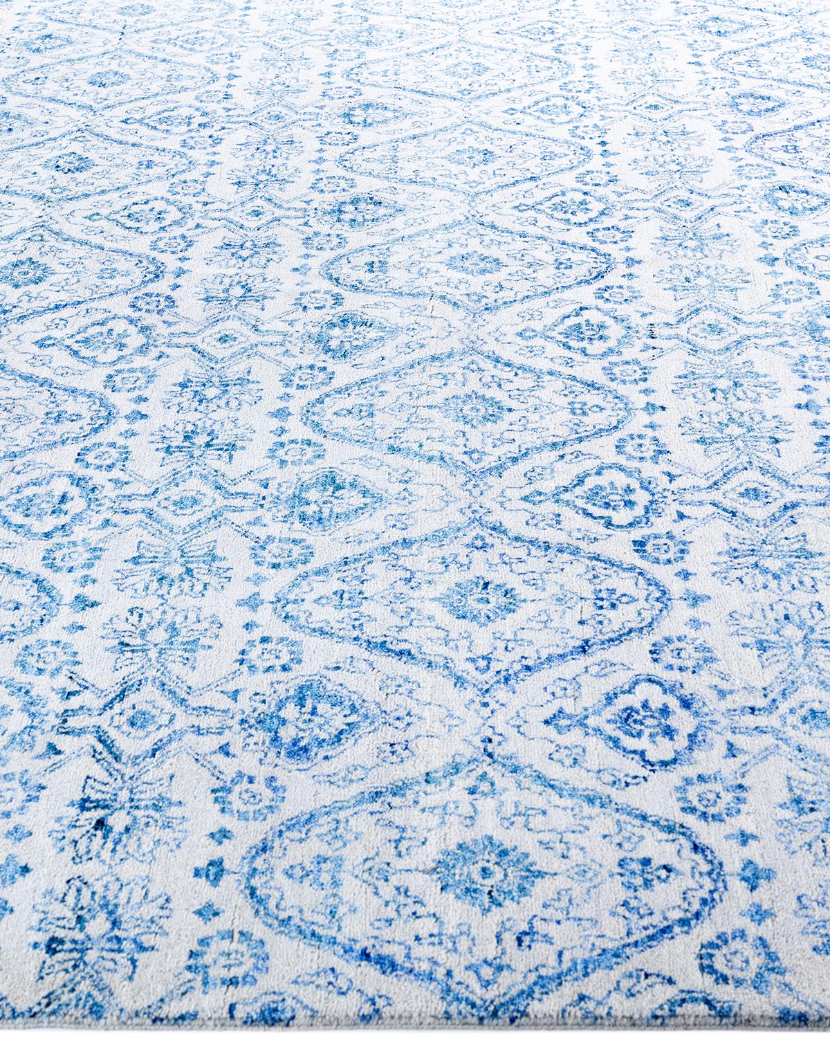 Noué à la main Tapis traditionnel Ikat gris en soie et laine à motifs floraux noués à la main 8' 1