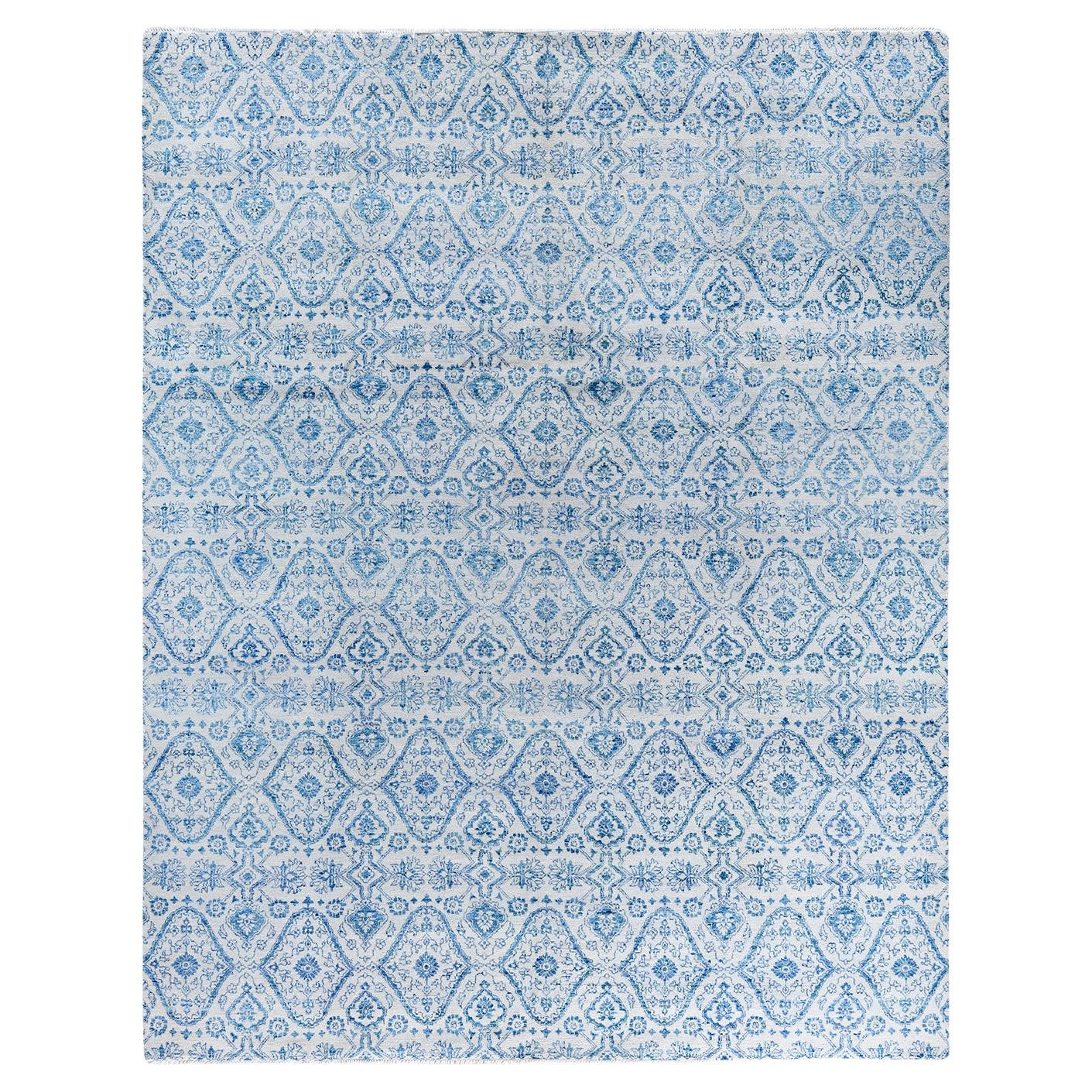 Traditional Ikat Hand Knotted Floral Silk & Wool Gray Area Rug 8' 1" x 10' 2"