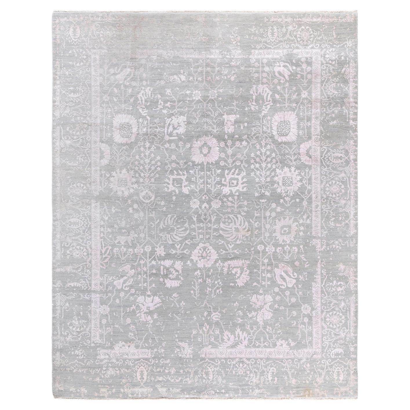 Traditional Ikat Hand Knotted Floral Silk & Wool Gray Area Rug 8' 1" x 10' 4"