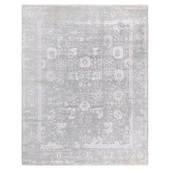 Traditional Ikat Hand Knotted Floral Silk & Wool Gray Area Rug 8' 1" x 10' 4"