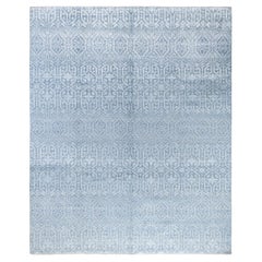 Traditional Ikat Hand Knotted Floral Silk & Wool Gray Area Rug 8' 1" x 10'