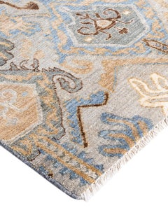 Traditional Ikat Hand Knotted Floral Silk & Wool Gray Area Rug 8' 1" x 8' 4"