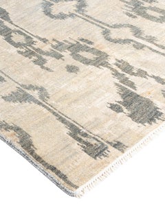 Traditional Ikat Hand Knotted Floral Silk & Wool Gray Area Rug 8' 10" x 11' 10"