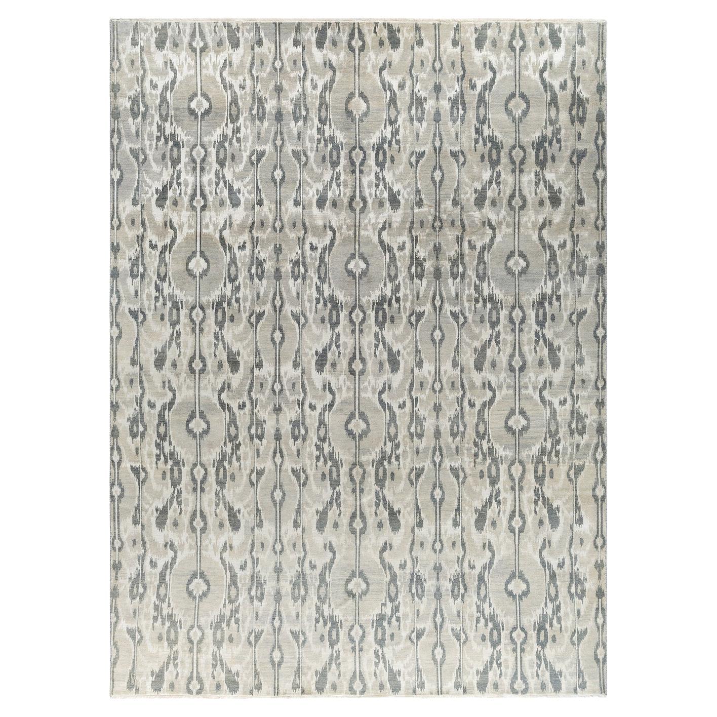 Traditional Ikat Hand Knotted Floral Silk & Wool Gray Area Rug 8' 10" x 11' 10"