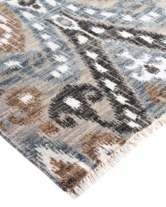 Traditional Ikat Hand Knotted Floral Silk & Wool Gray Area Rug 8' 10" x 12' 1"