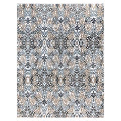 Traditionnel Ikat Floral Noué à la main Soie et Laine Tapis gris 8' 10" x 12' 1"