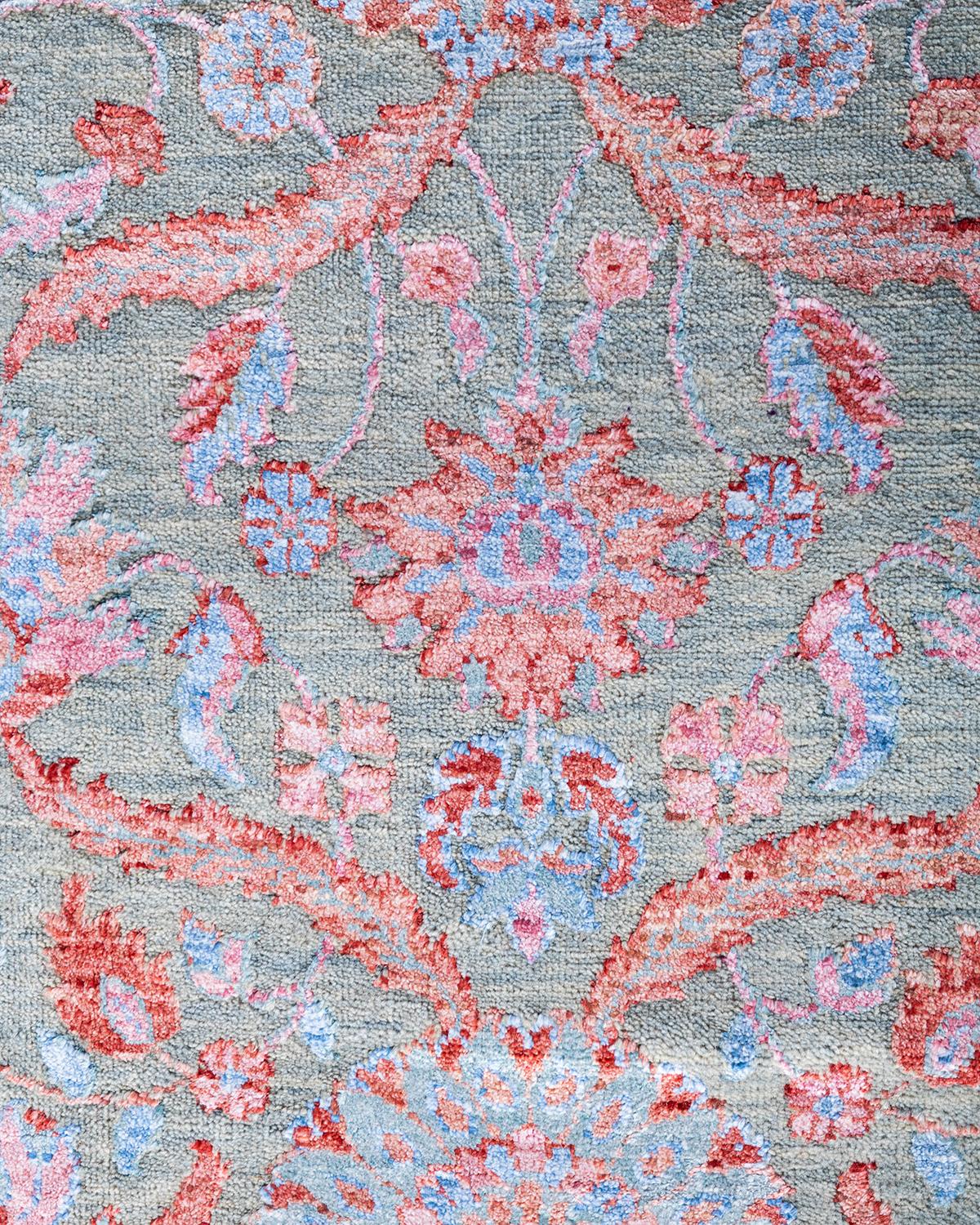 Indian Traditional Ikat Hand Knotted Floral Silk & Wool Gray Area Rug 8' 3