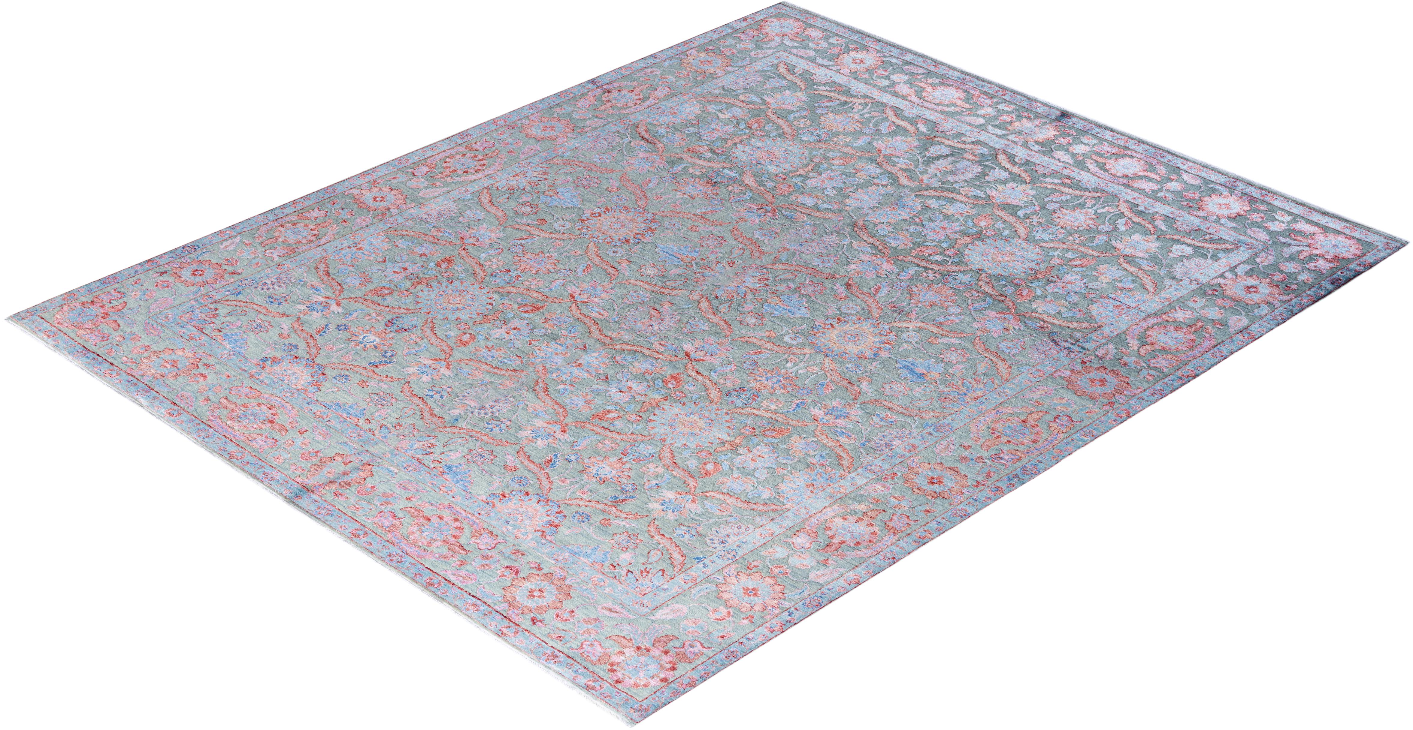 Traditional Ikat Hand Knotted Floral Silk & Wool Gray Area Rug 8' 3