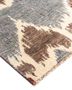 Traditional Ikat Hand Knotted Floral Silk & Wool Gray Area Rug 8' 3" x 10' 6"
