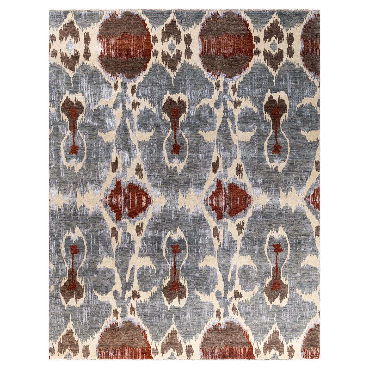 Traditional Ikat Hand Knotted Floral Silk & Wool Gray Area Rug 8' 3" x 10' 6"
