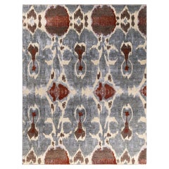 Traditional Ikat Hand Knotted Floral Silk & Wool Gray Area Rug 8' 3" x 10' 6"