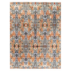 Traditional Ikat Hand Knots Rugs floreale in seta e lana grigio 9' 0" x 11' 7"