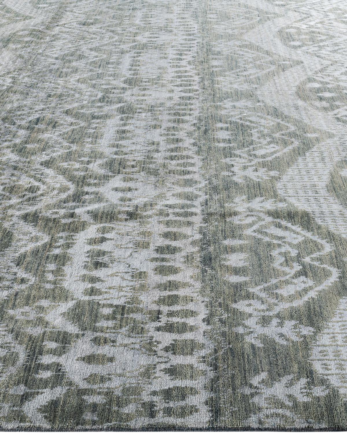 Hand-Knotted Traditional Ikat Hand Knotted Floral Silk & Wool Gray Area Rug 9' 0