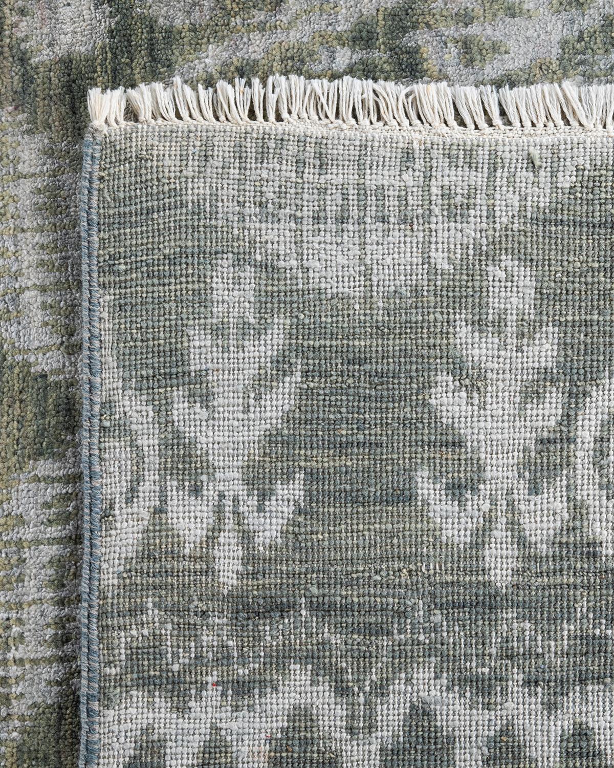Traditional Ikat Hand Knotted Floral Silk & Wool Gray Area Rug 9' 0
