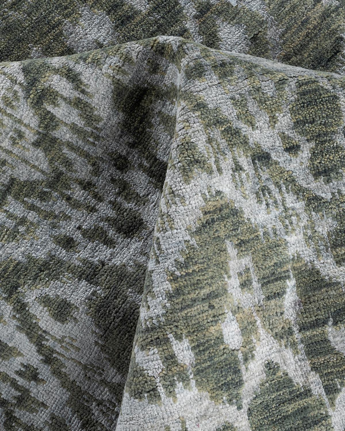Traditional Ikat Hand Knotted Floral Silk & Wool Gray Area Rug 9' 0