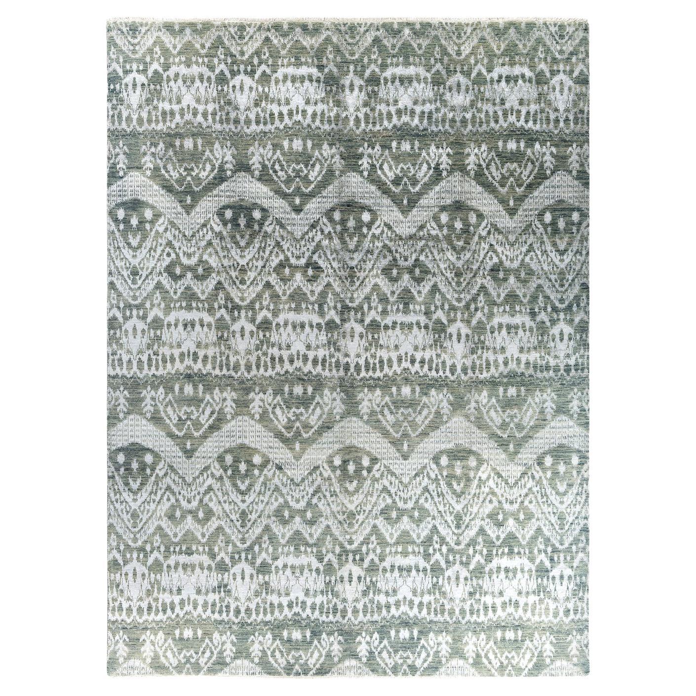 Traditional Ikat Hand Knotted Floral Silk & Wool Gray Area Rug 9' 0" x 12' 1"