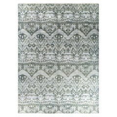 Traditional Ikat Hand Knotted Floral Silk & Wool Gray Area Rug 9' 0" x 12' 1"