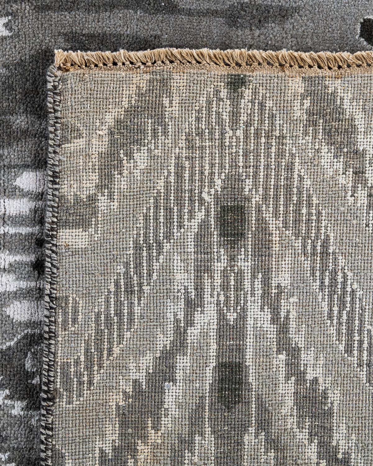 Traditional Ikat Hand Knotted Floral Silk & Wool Gray Area Rug 9' 0