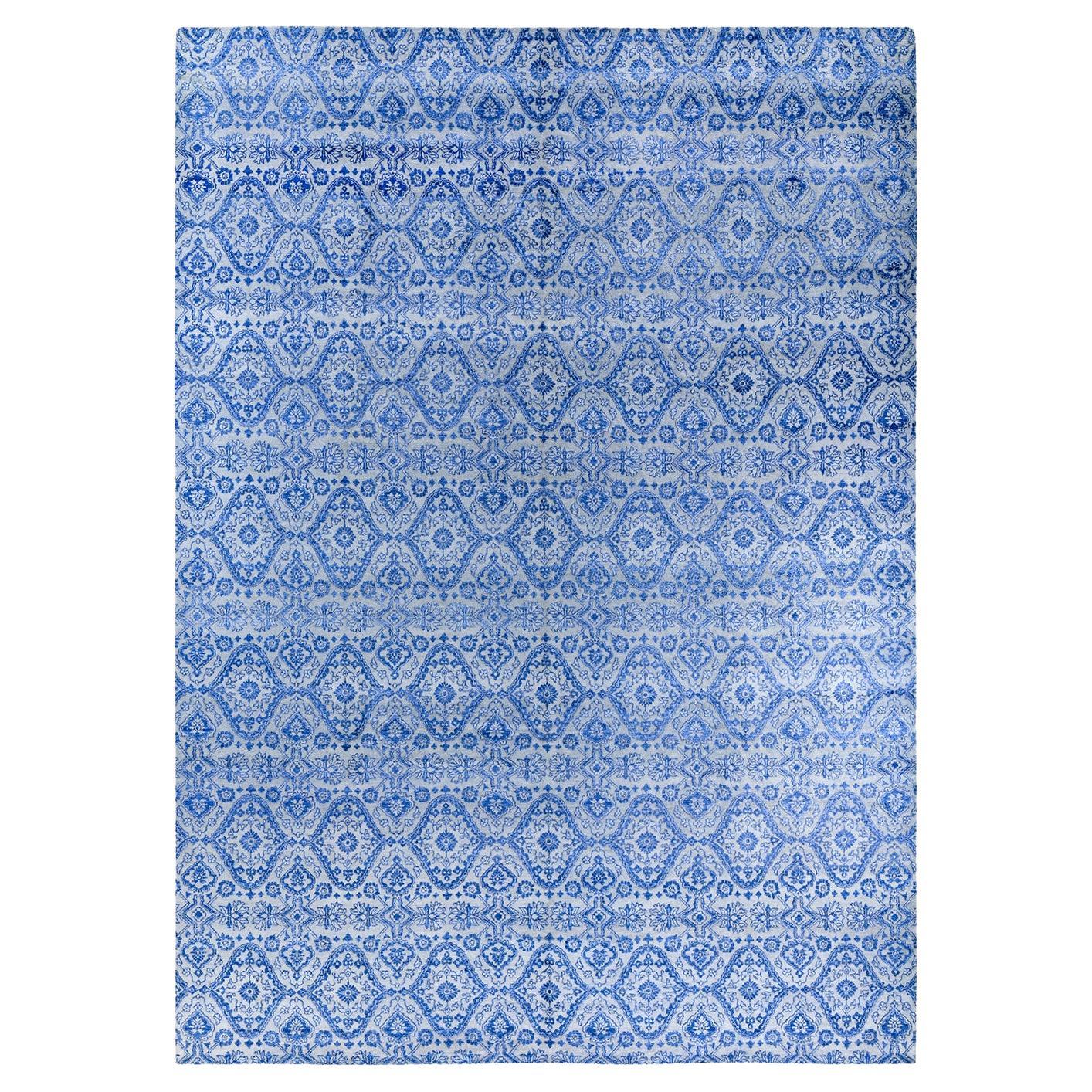 Traditioneller handgeknüpfter, geblümter Ikat-Teppich aus Seide und Wolle in Grau 9' 0" x 12' 4"