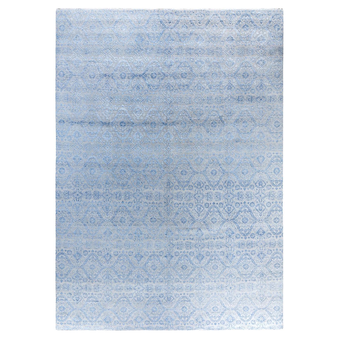 Traditioneller handgeknüpfter, geblümter Ikat-Teppich aus Seide und Wolle in Grau 9' 0" x 12' 4"