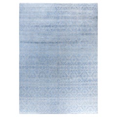Traditioneller handgeknüpfter, geblümter Ikat-Teppich aus Seide und Wolle in Grau 9' 0" x 12' 4"