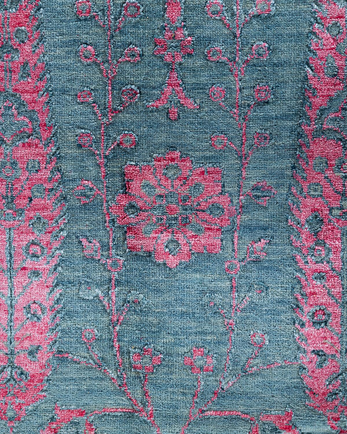 Indiano Traditional Ikat Hand Knots Rugs floreale in seta e lana grigio 9' 1