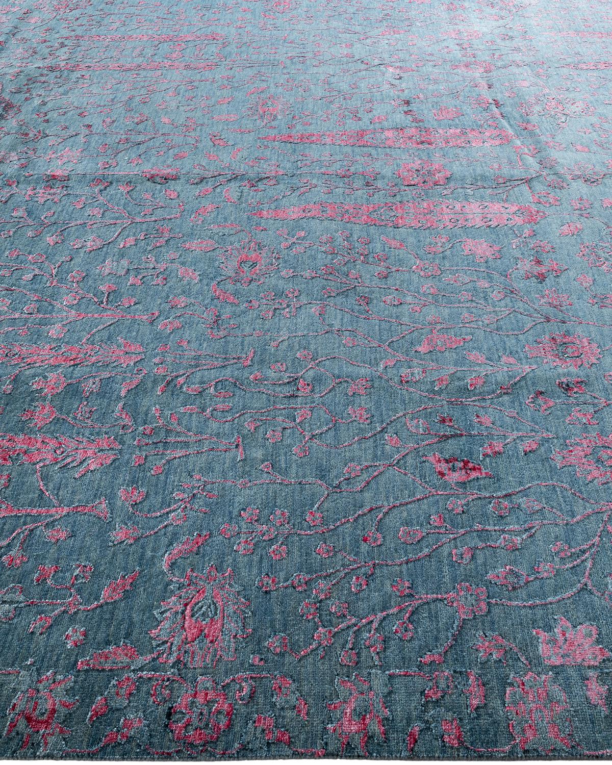 Annodato a mano Traditional Ikat Hand Knots Rugs floreale in seta e lana grigio 9' 1