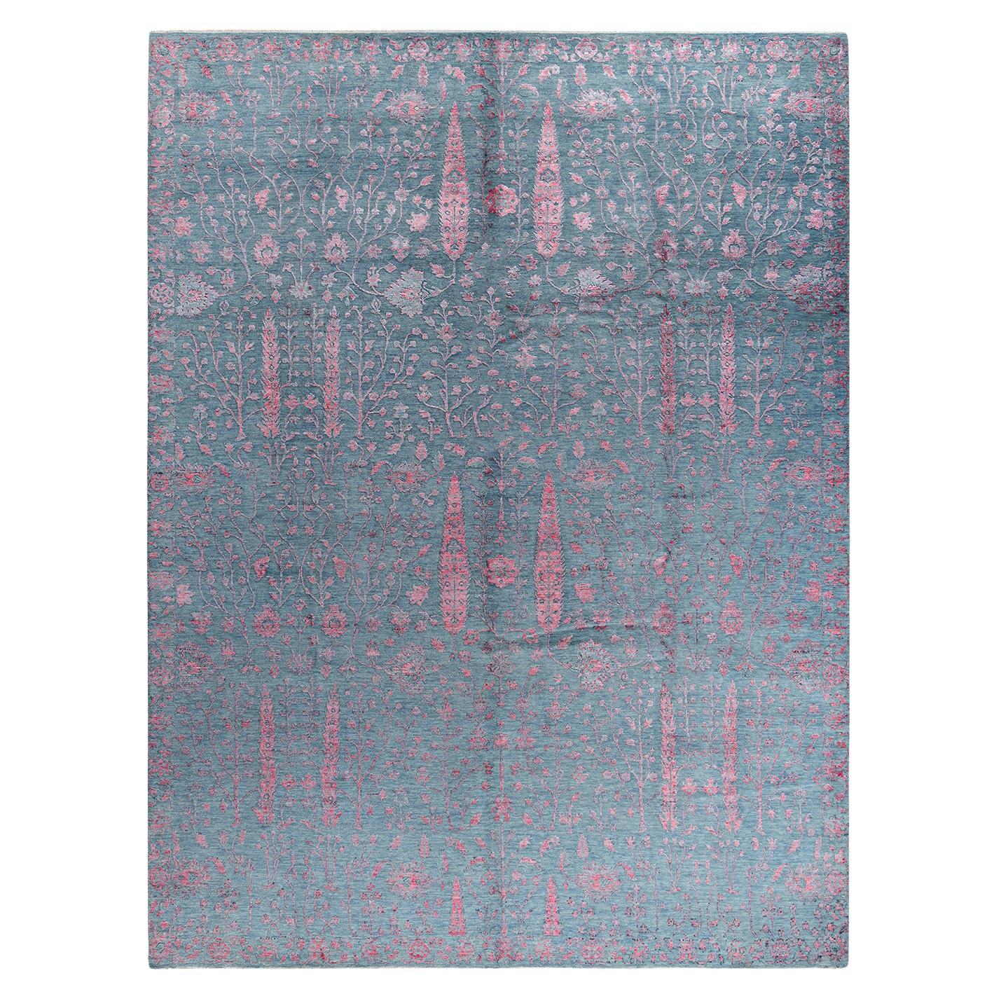 Traditional Ikat Hand Knotted Floral Silk & Wool Gray Area Rug 9' 1" x 11' 10"